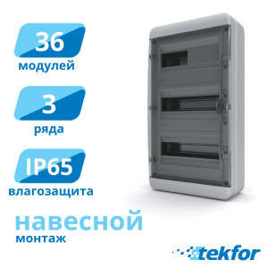 Щит навесной 36 мод. IP65, прозр. черная дверца Tekfor (BNK 65-36-1), серия B